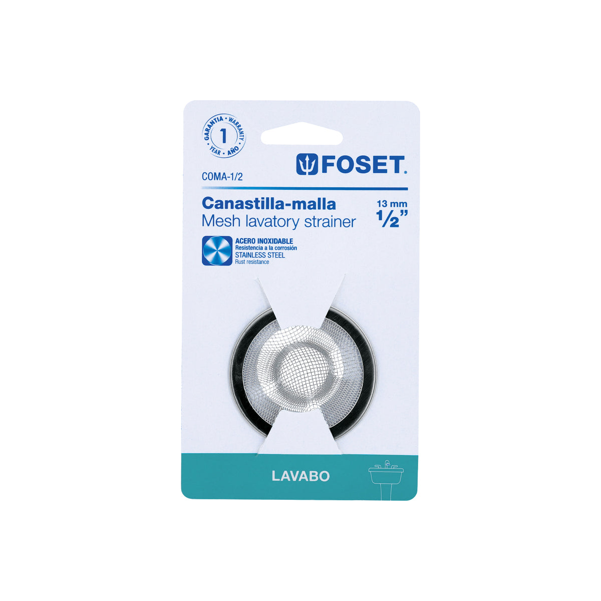 Canastilla Malla 1/2' Inox para Lavabo, Foset