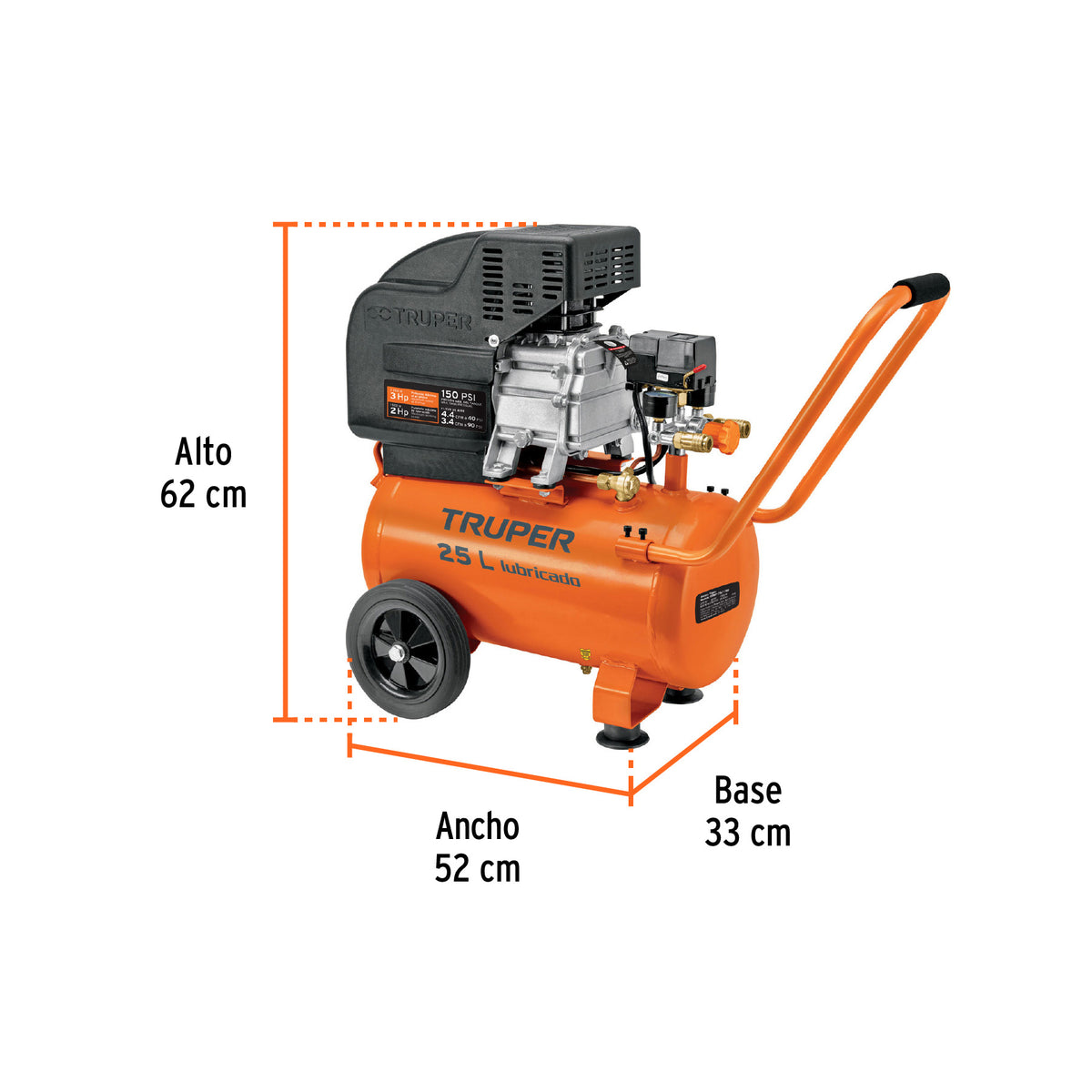 Kit Compresor Lub, 25 L, Manguera y Pistola Grav, 127 V, Truper