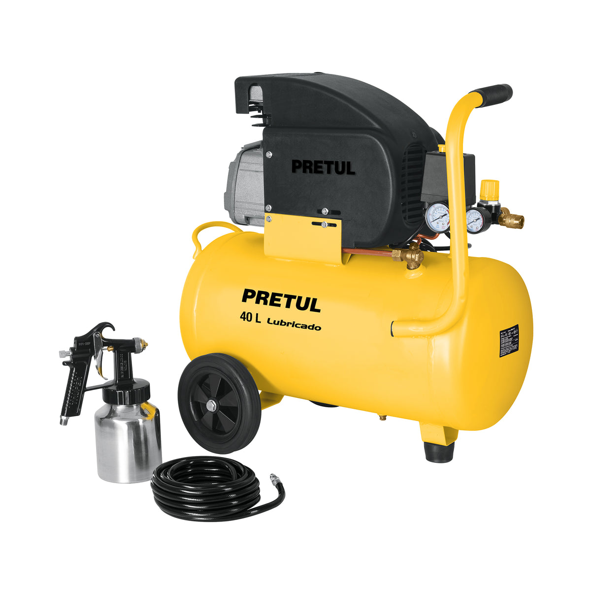 Kit Compresor Lub, 40 L, Manguera y Pistola Baja, 127 V, Pretul
