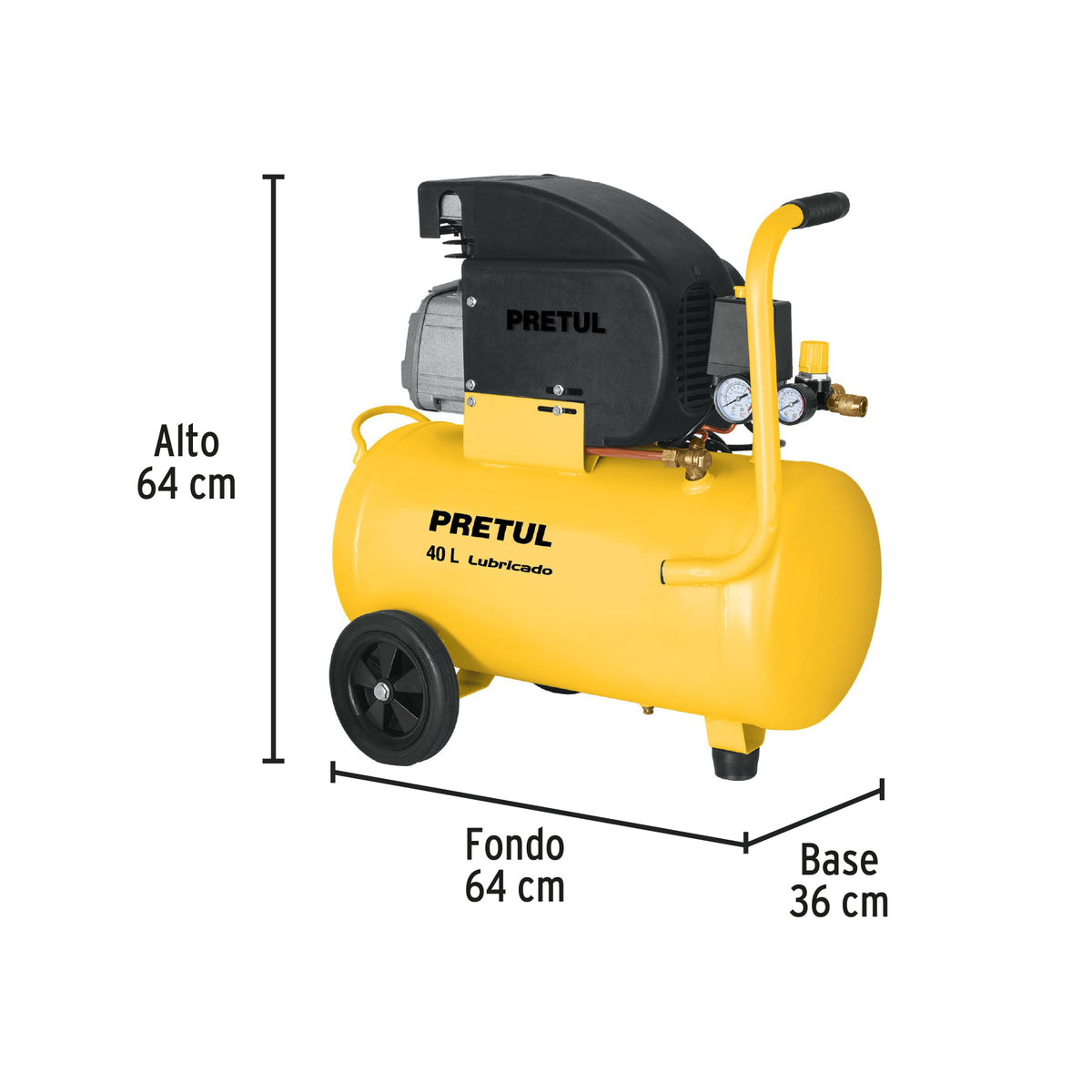 Kit Compresor Lub, 40 L, Manguera y Pistola Baja, 127 V, Pretul