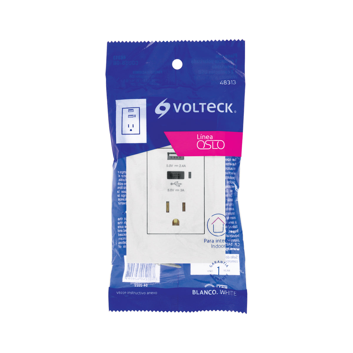 Contacto 2POLOS + Tierra con 2 Puertos USB, Oslo, Blanco