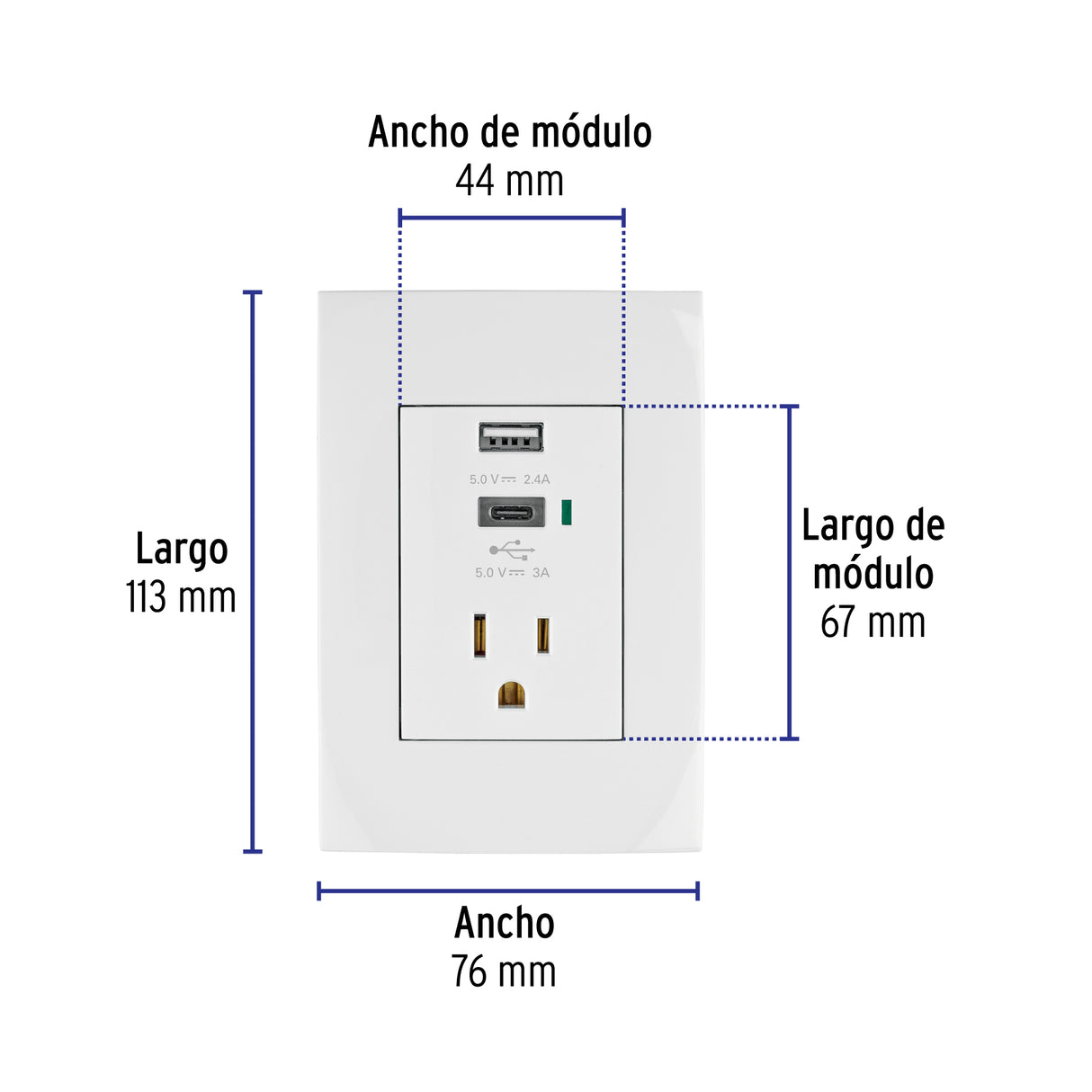 Contacto 2POLOS + Tierra con 2 Puertos USB, Oslo, Blanco
