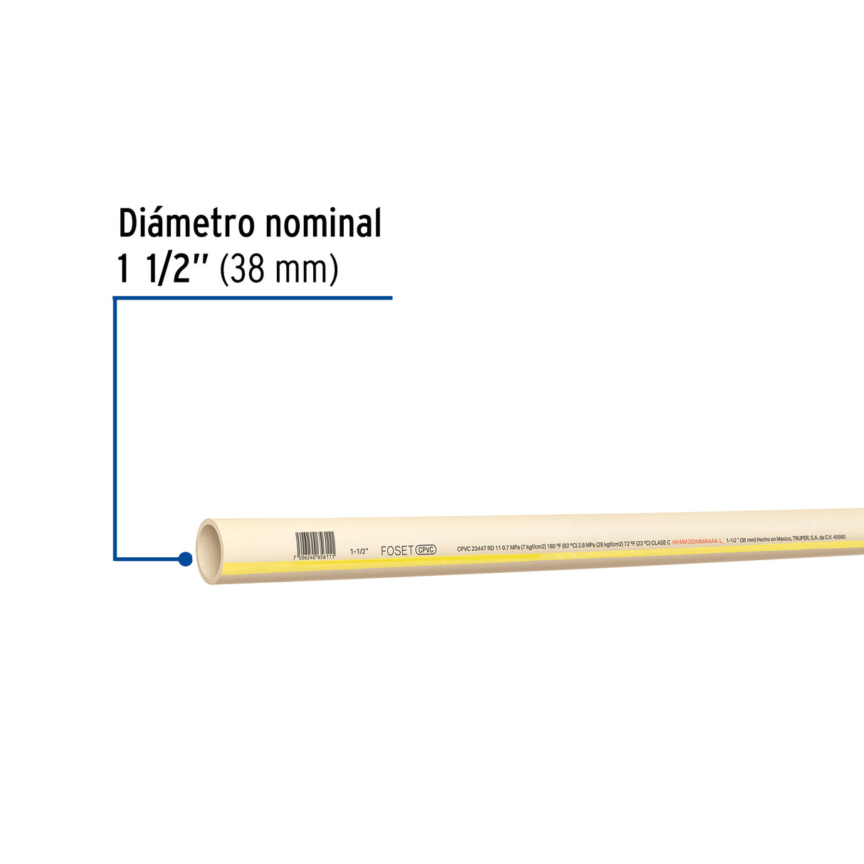 Tubo de 1-1/2' CPVC Hidráulico Rd 11, 3M, 2.1 kg, Foset