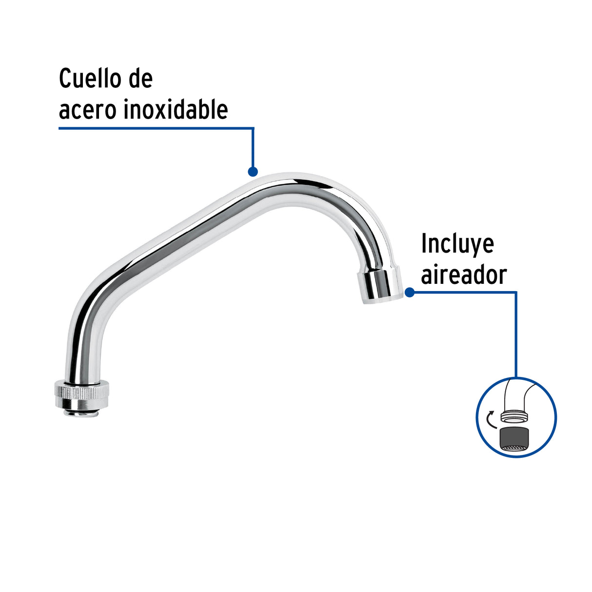 Cuello Largo para Mezcladora de Lavabo, Cromo, Basic