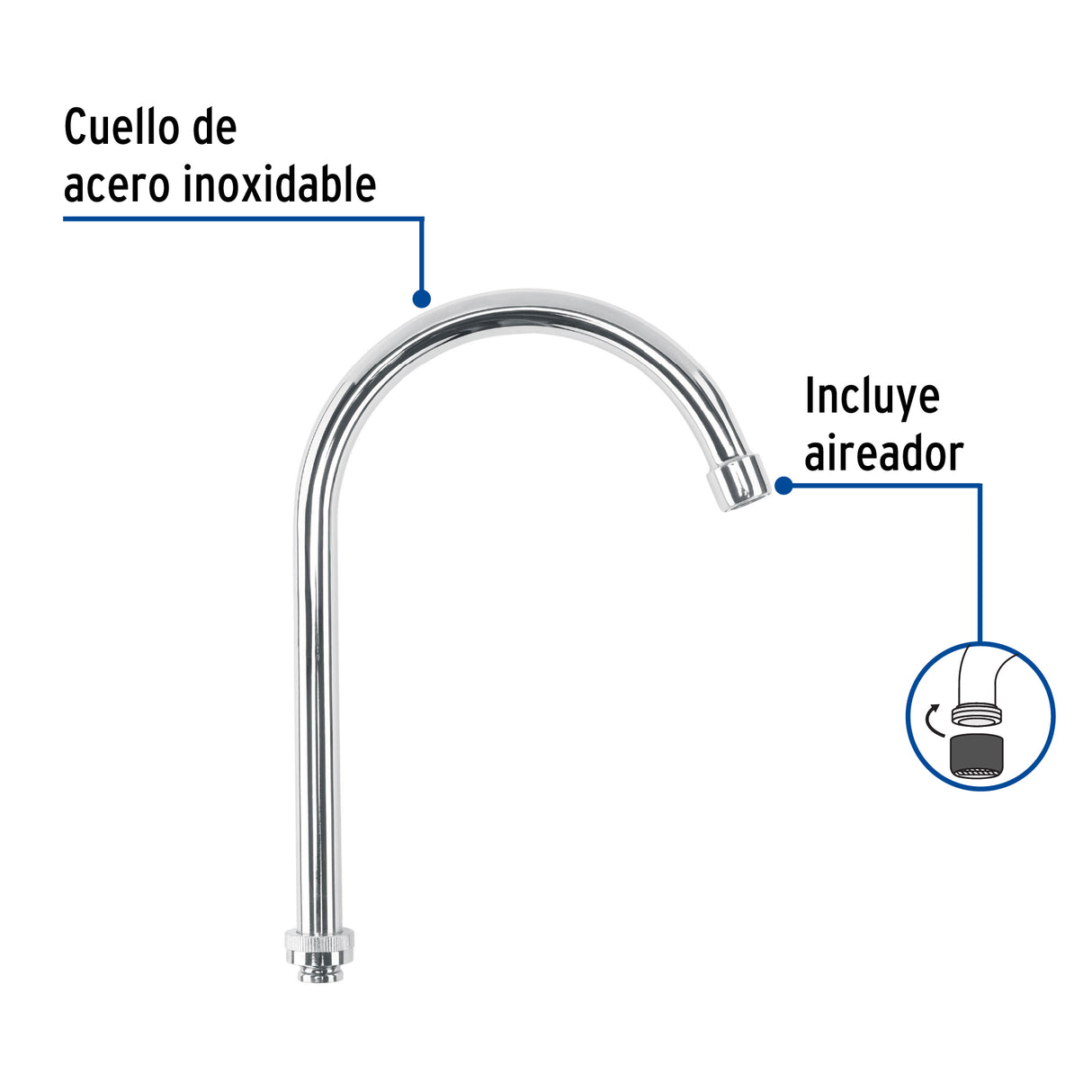 Cuello Alto/Curvo para Mezcladora de Fregadero, Cromo, Basic