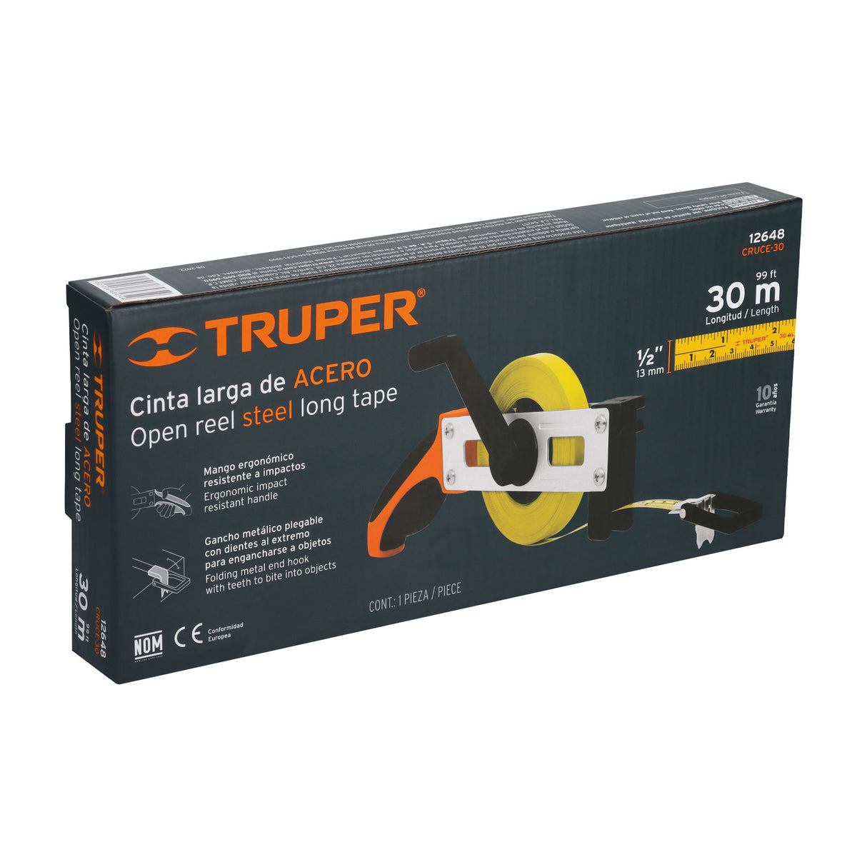 Cinta Métrica Larga 30 m, Metálica, Tipo Cruceta, Truper