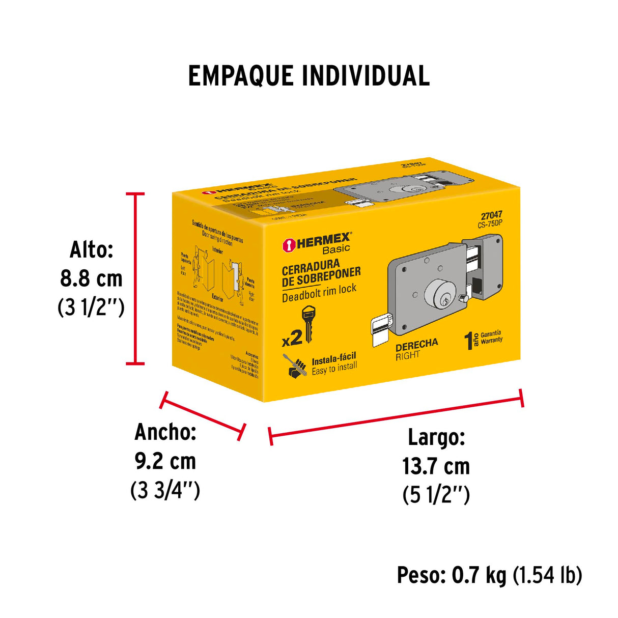 Cerradura Sobreponer Der Instala-fácil, Caja, Hermex Basic