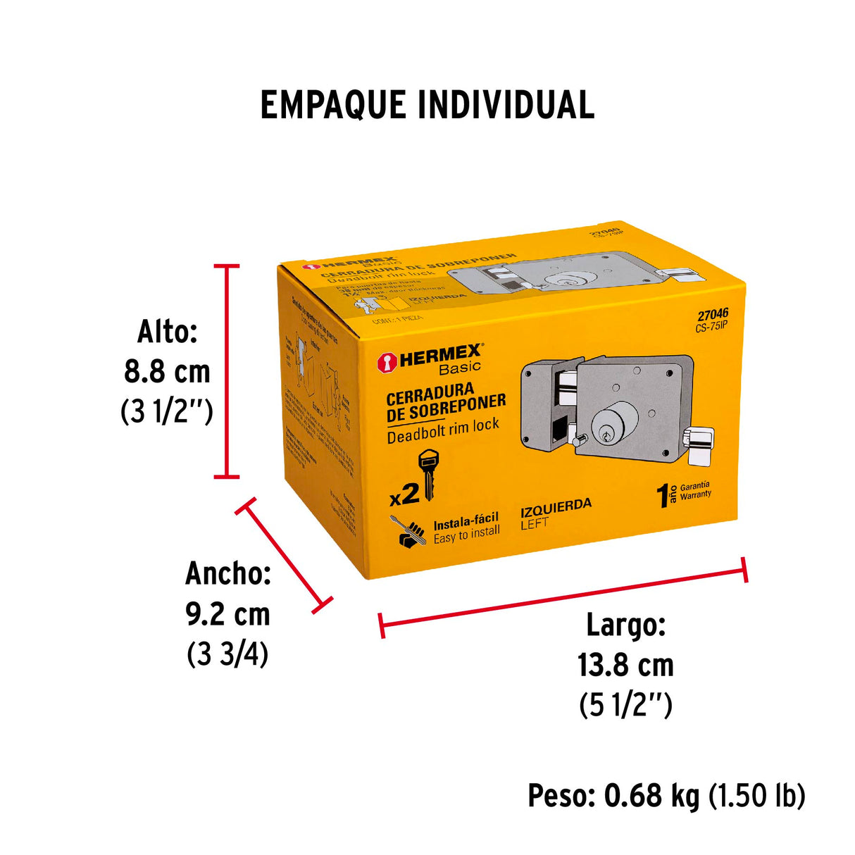 Cerradura Sobreponer Izq Instala-fácil, Caja, Hermex Basic