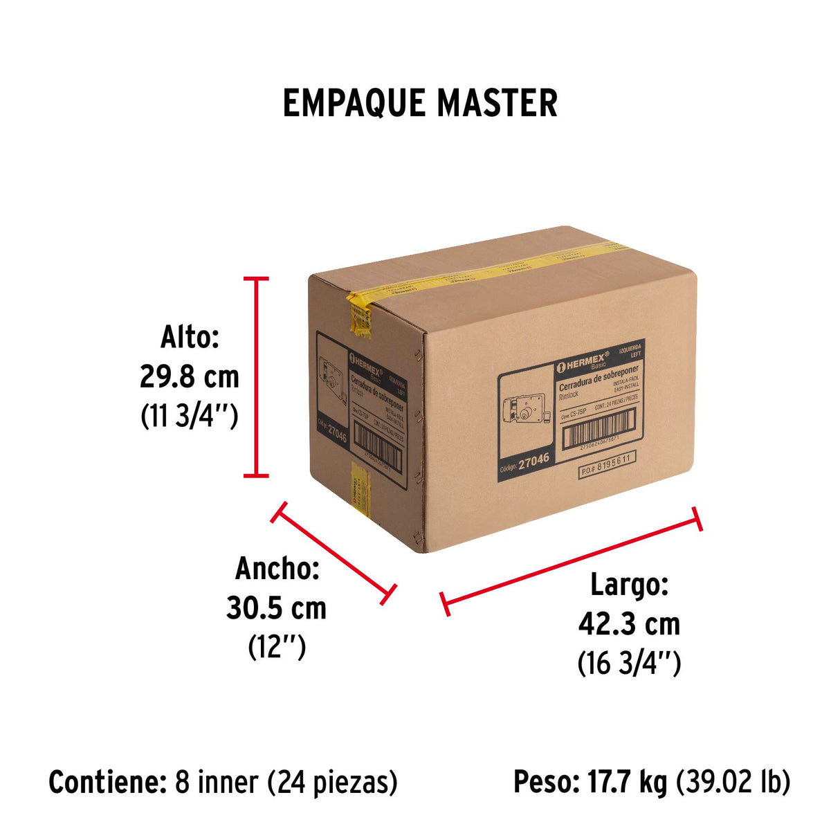 Cerradura Sobreponer Izq Instala-fácil, Caja, Hermex Basic