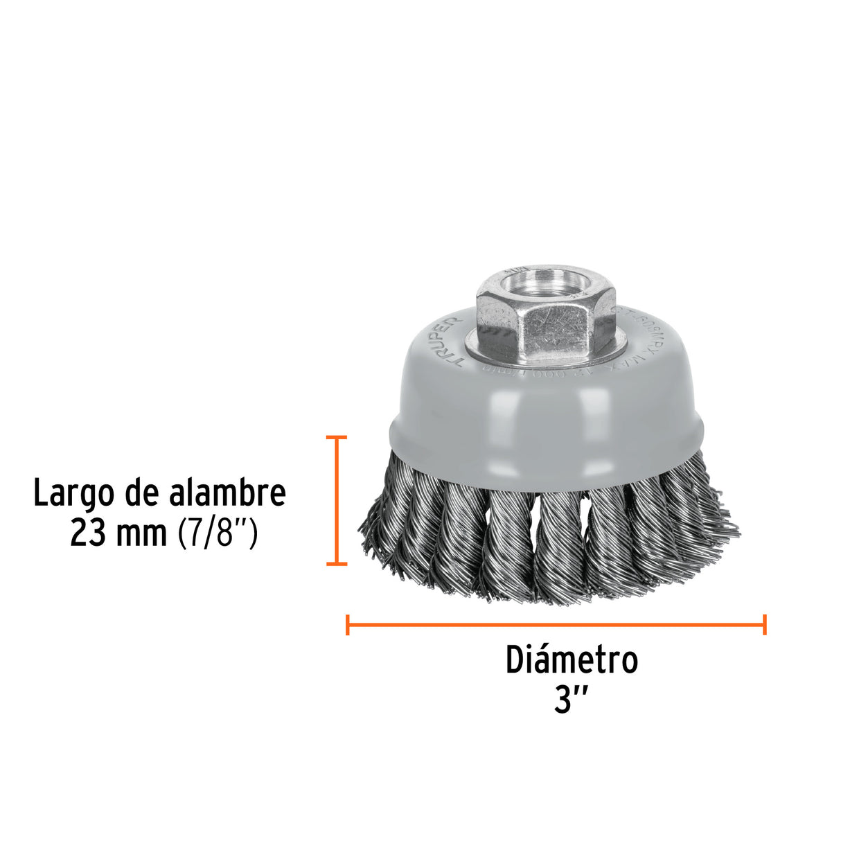 Carda Copa 3' Alambre Trenzado Grueso, Multi-rosca, Truper