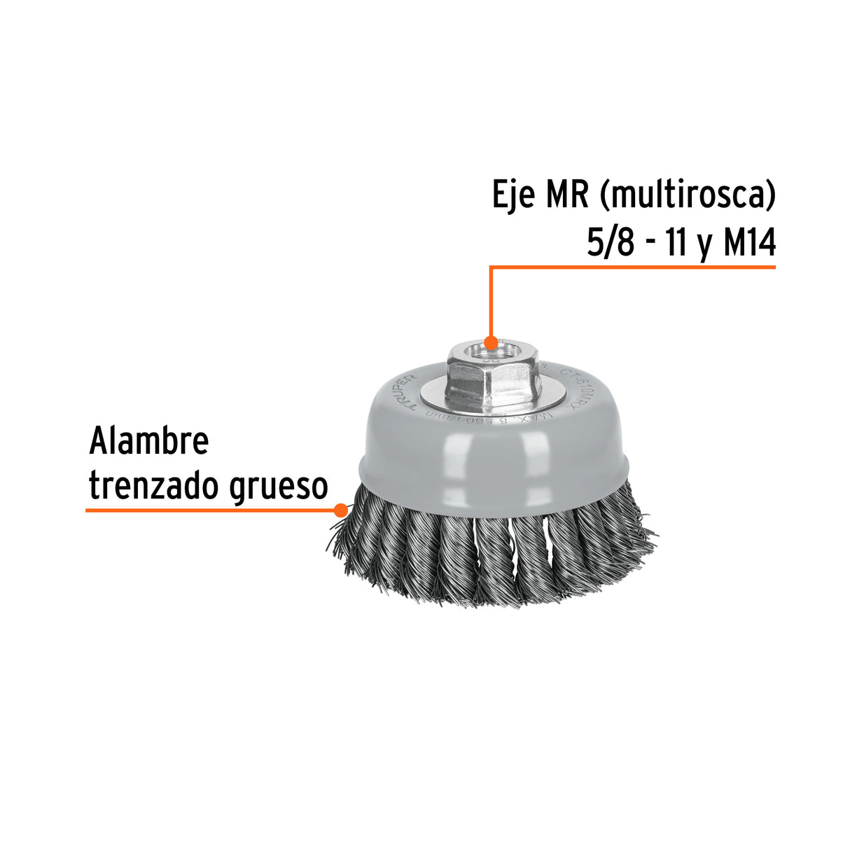 Carda Copa 4' Alambre Trenzado Grueso, Multi-rosca, Truper