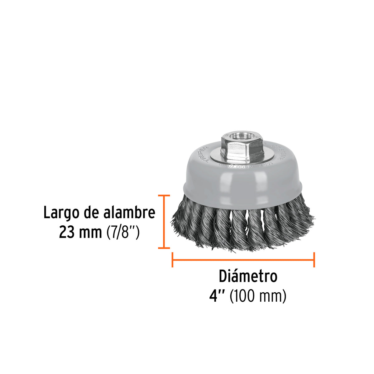 Carda Copa 4' Alambre Trenzado Fino, Multi-rosca, Truper