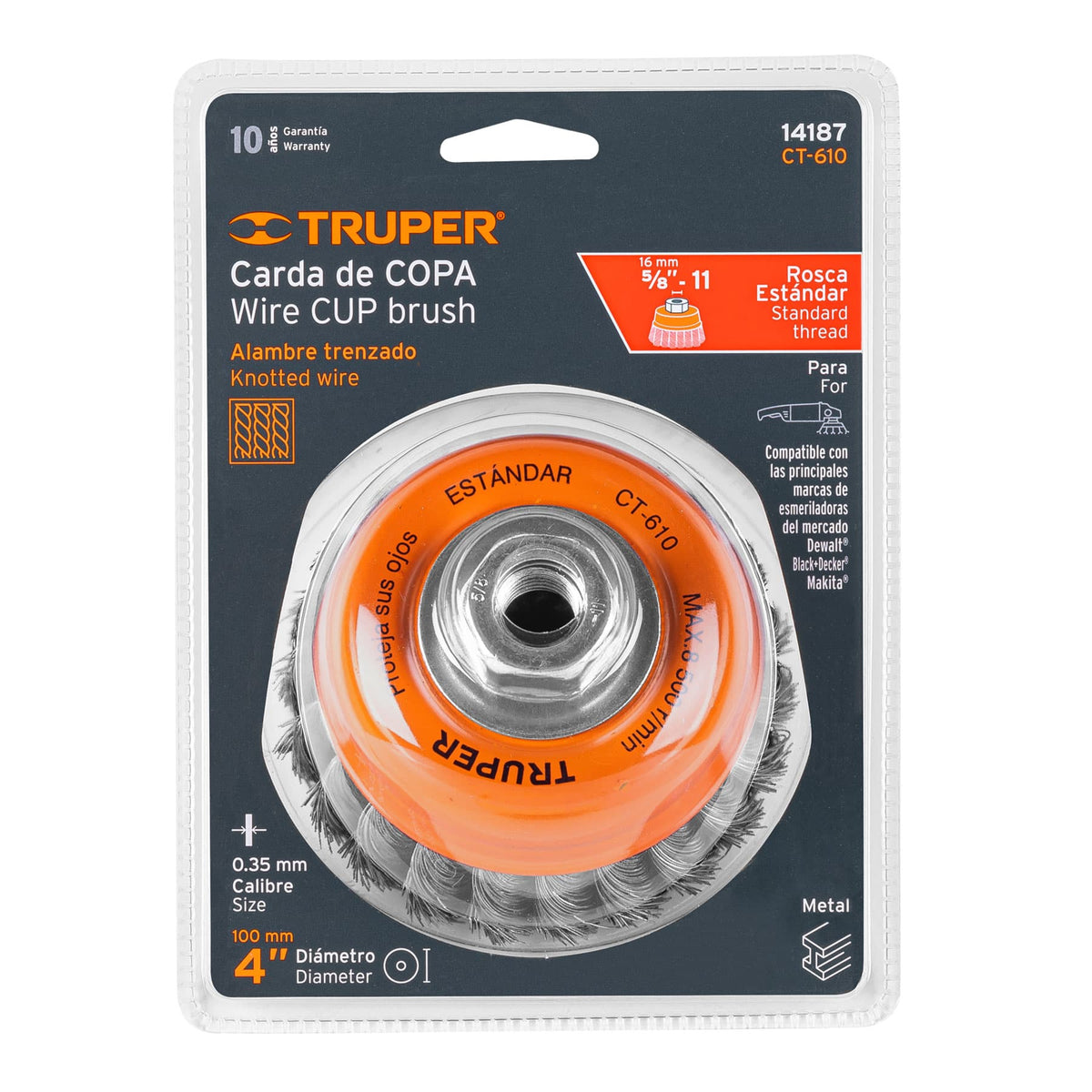 Carda Copa 4' Alambre Trenzado Fino, Eje 5/8'-11, Truper