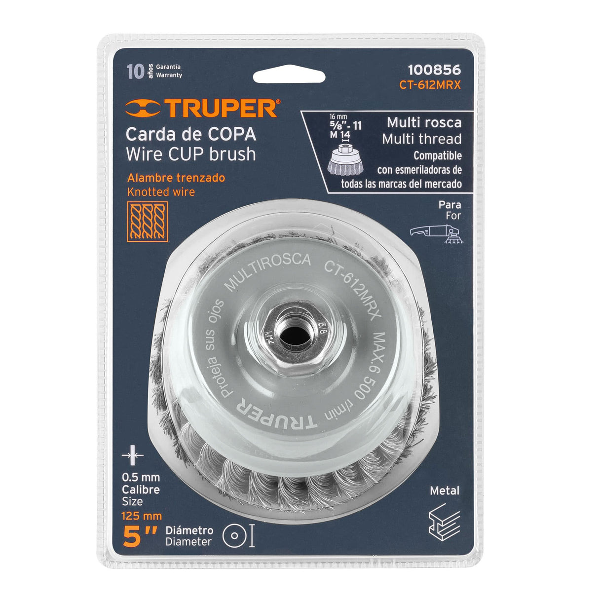 Carda Copa 5' Alambre Trenzado Grueso, Multi-rosca, Truper