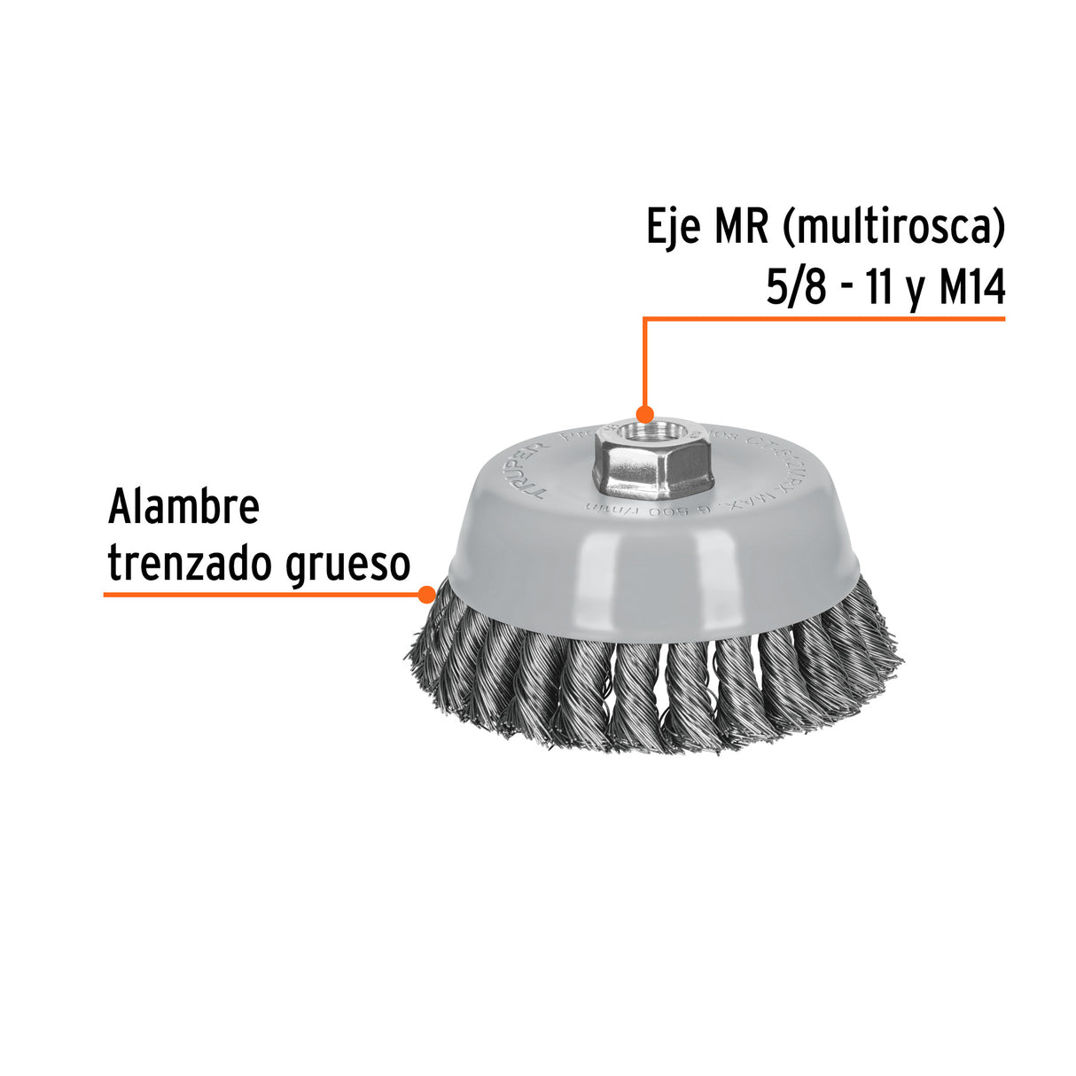 Carda Copa 5' Alambre Trenzado Grueso, Multi-rosca, Truper