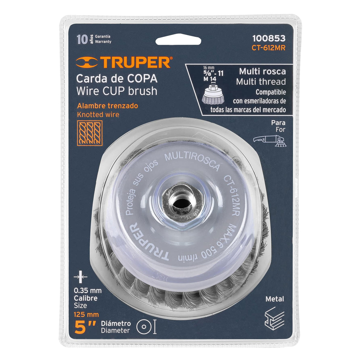 Carda Copa 5' Alambre Trenzado Fino, Multi-rosca, Truper