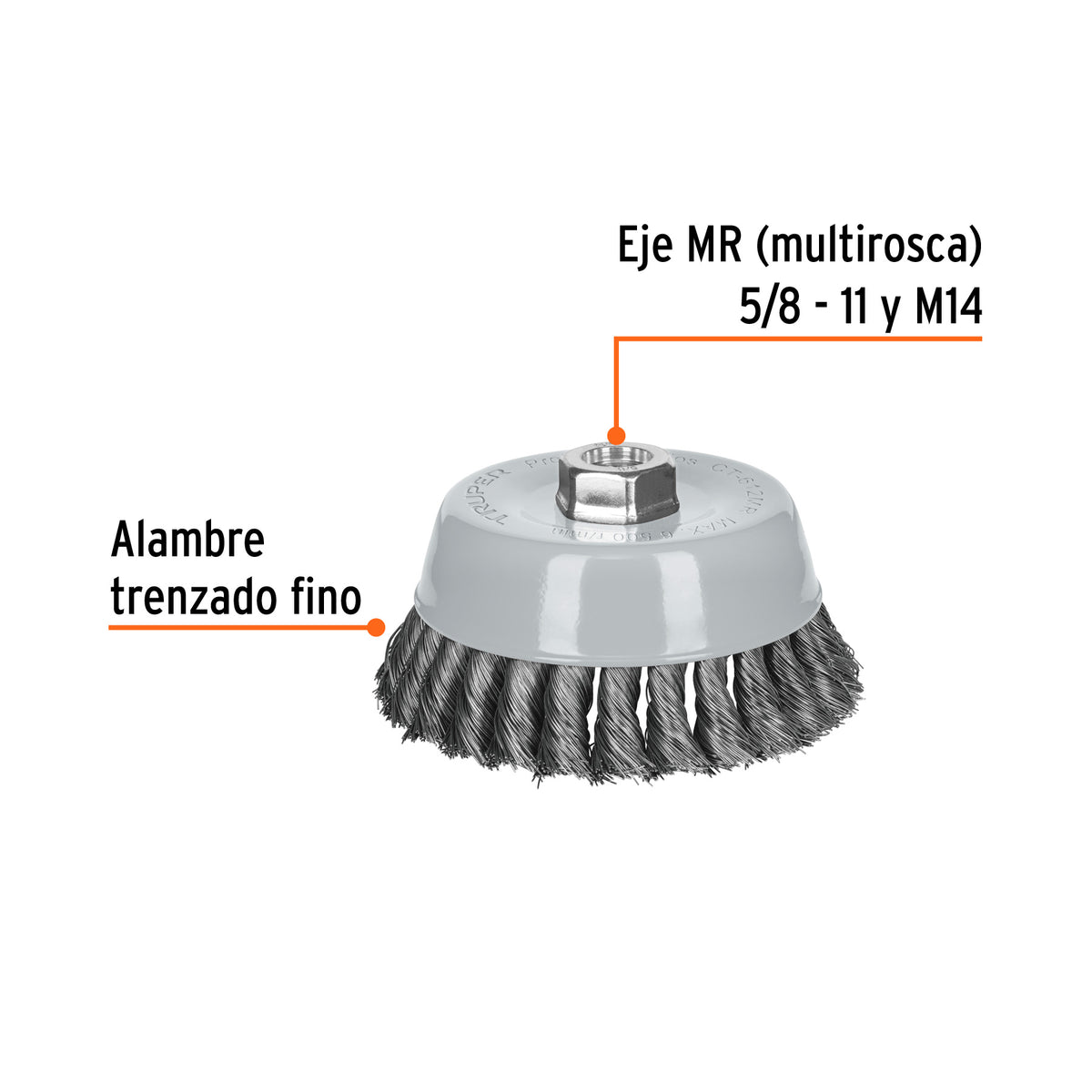 Carda Copa 5' Alambre Trenzado Fino, Multi-rosca, Truper