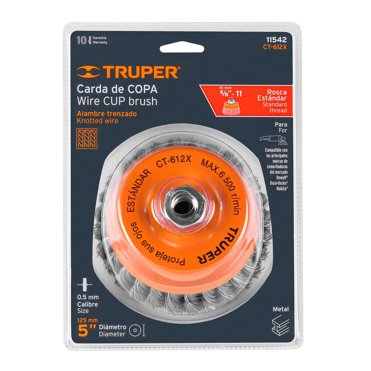Carda Copa 5' Alambre Trenzado Grueso, Eje 5/8'-11, Truper