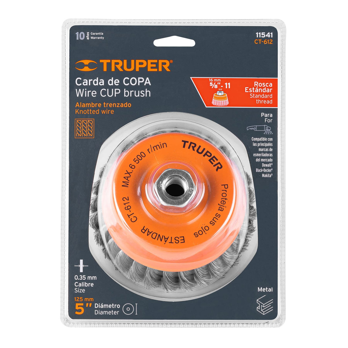 Carda Copa 5' Alambre Trenzado Fino, Eje 5/8'-11, Truper