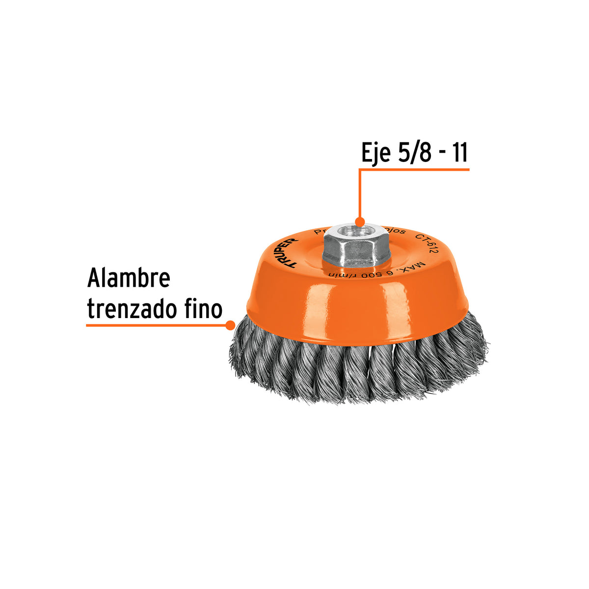 Carda Copa 5' Alambre Trenzado Fino, Eje 5/8'-11, Truper