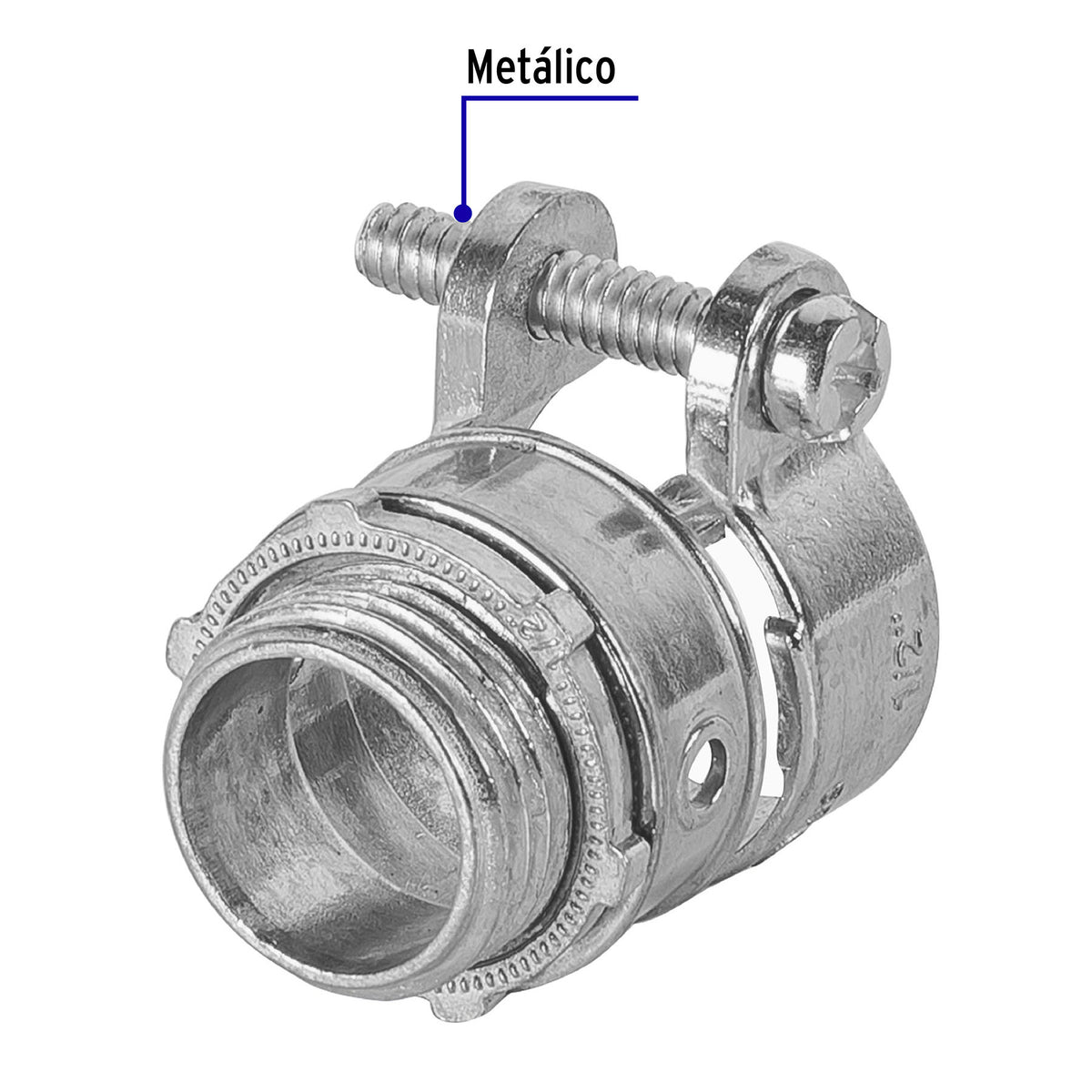 Conector Recto 1/2' para Tubo Flexible Metálico, Volteck
