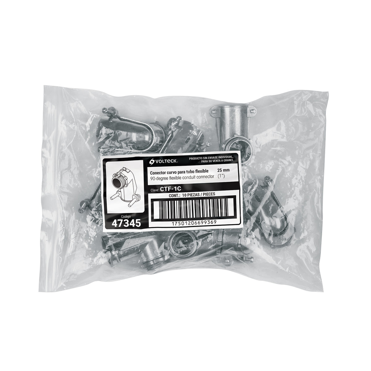 Conector Curvo 1' para Tubo Flexible Metálico, Volteck