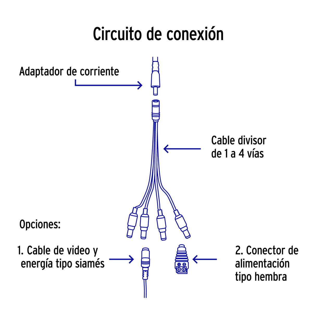 Cable Divisor de Energía Tipo Pulpo 1 a 4 para Cctv, Volteck
