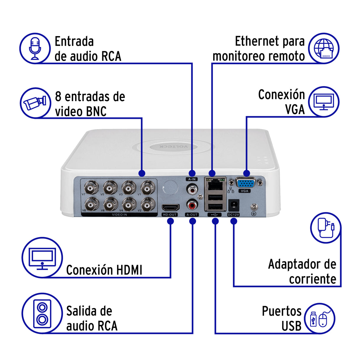 Video Grabador Dvr de 8 Canales, 5MP, Volteck