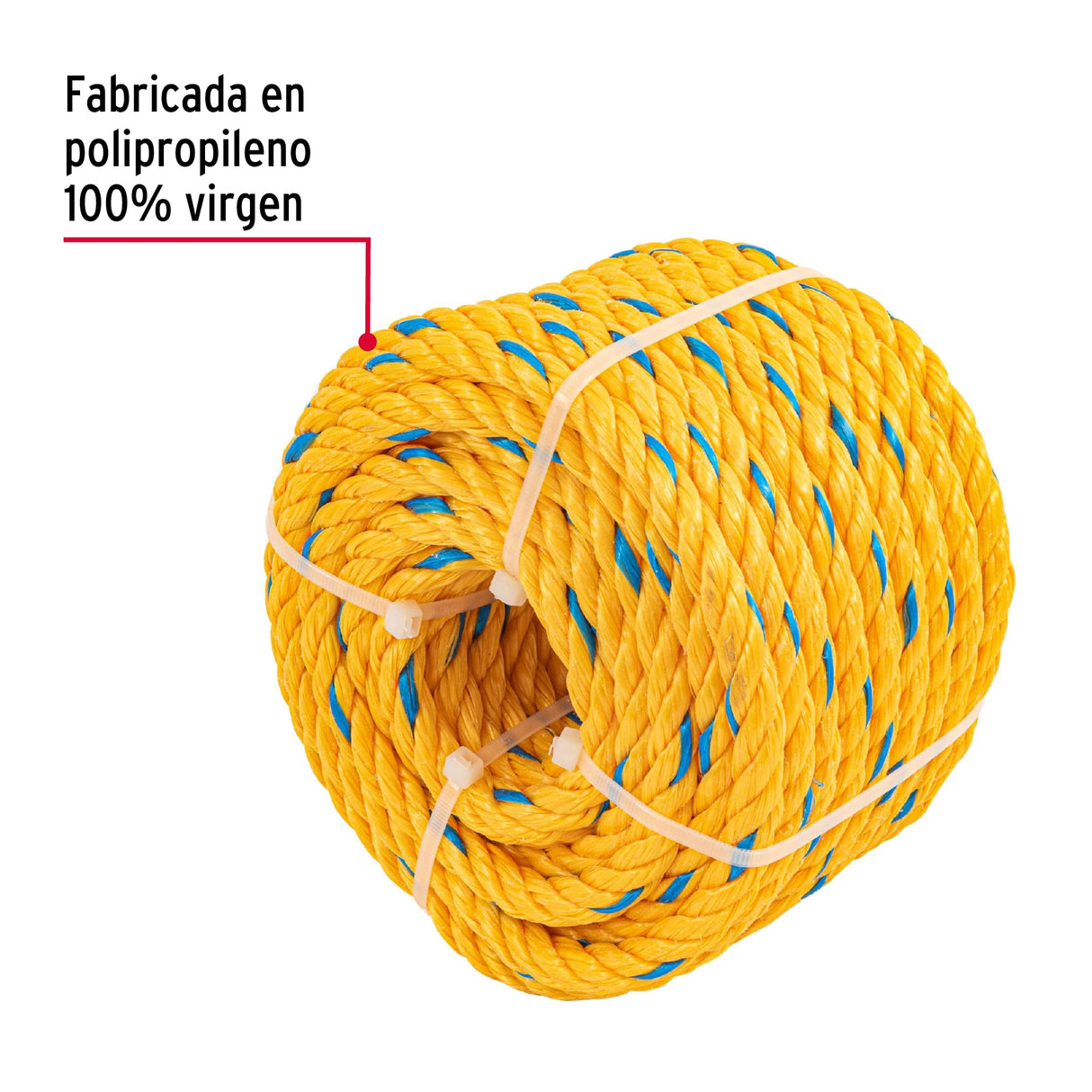 Metro de Cuerda Amarilla de Polipropileno 11 mm, Rollo 18M