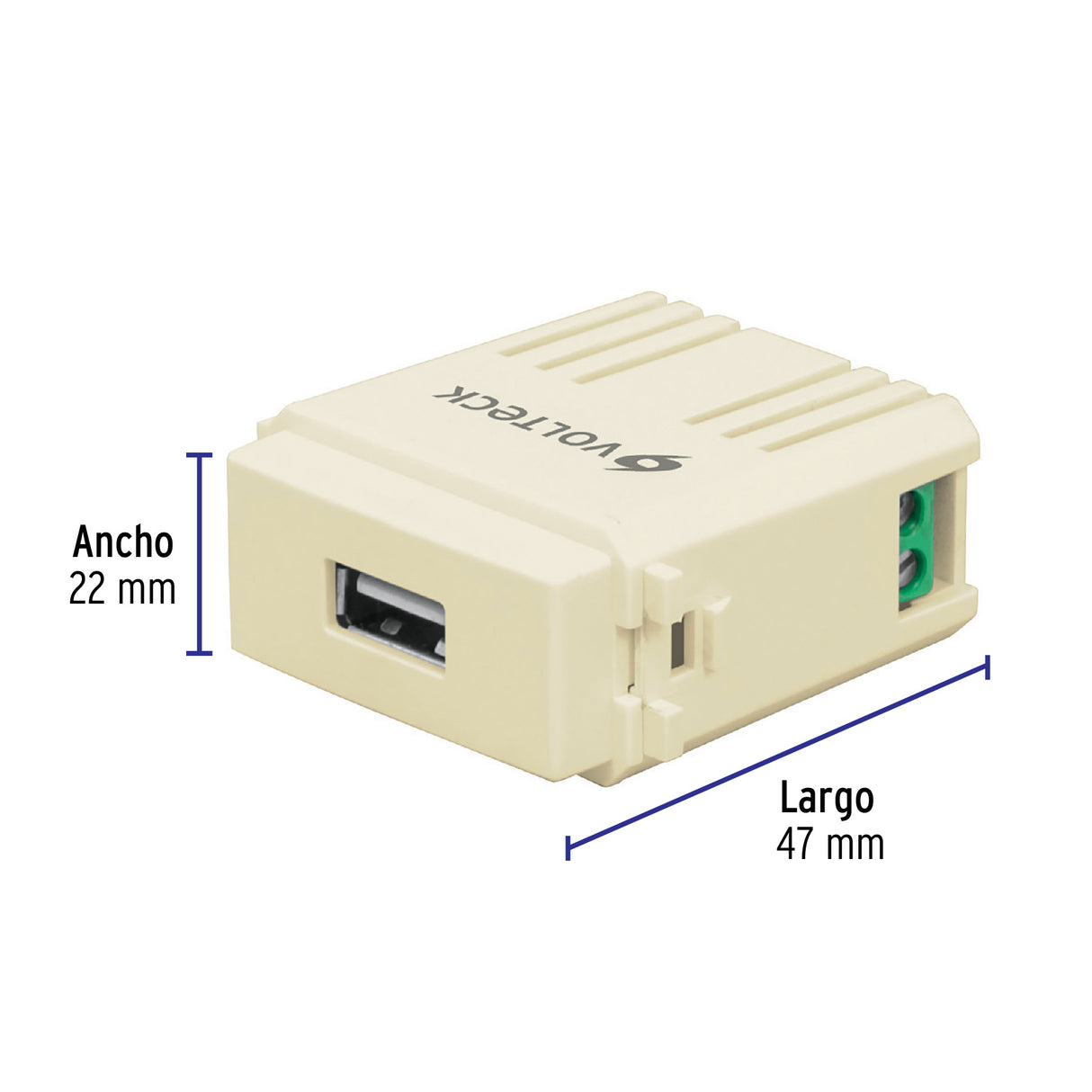 Módulo Puerto USB, Línea Italiana, Color Marfil, Volteck