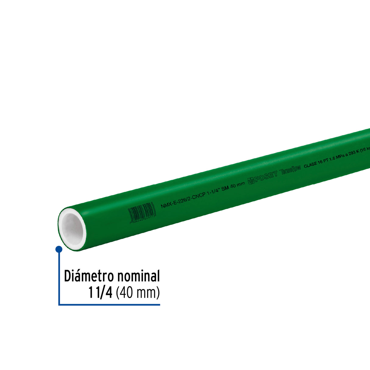 Tubo de 40 mm (1-1/4') PPR Hidráulico, 4M, 2.2 kg, Foset