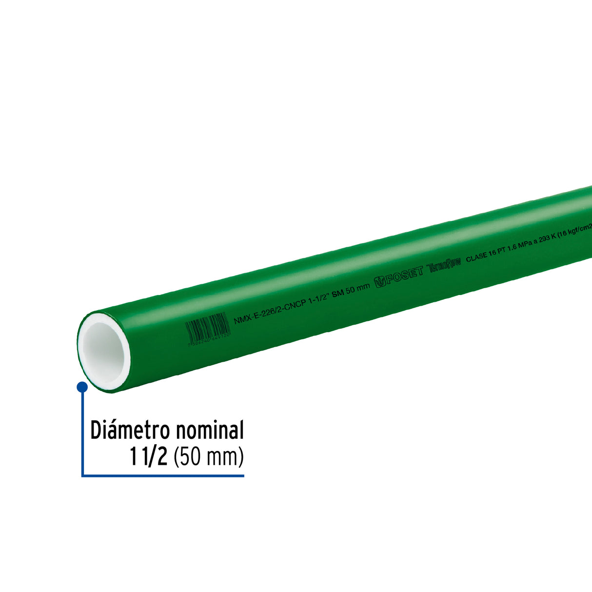 Tubo de 50 mm (1-1/2') PPR Hidráulico, 4M, 3.4 kg, Foset