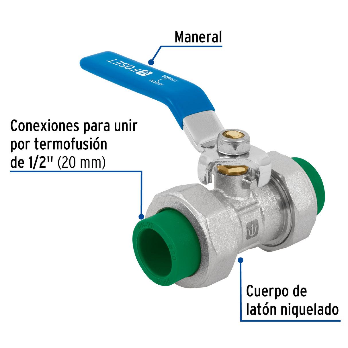 Válvula de Esfera Desmontable PPR, 1/2' (20 mm), Foset