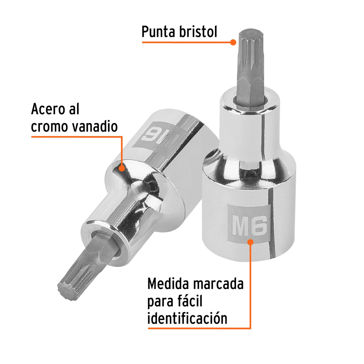 Dado Punta Corta Bristol M6, Cuadro 1/2', Truper