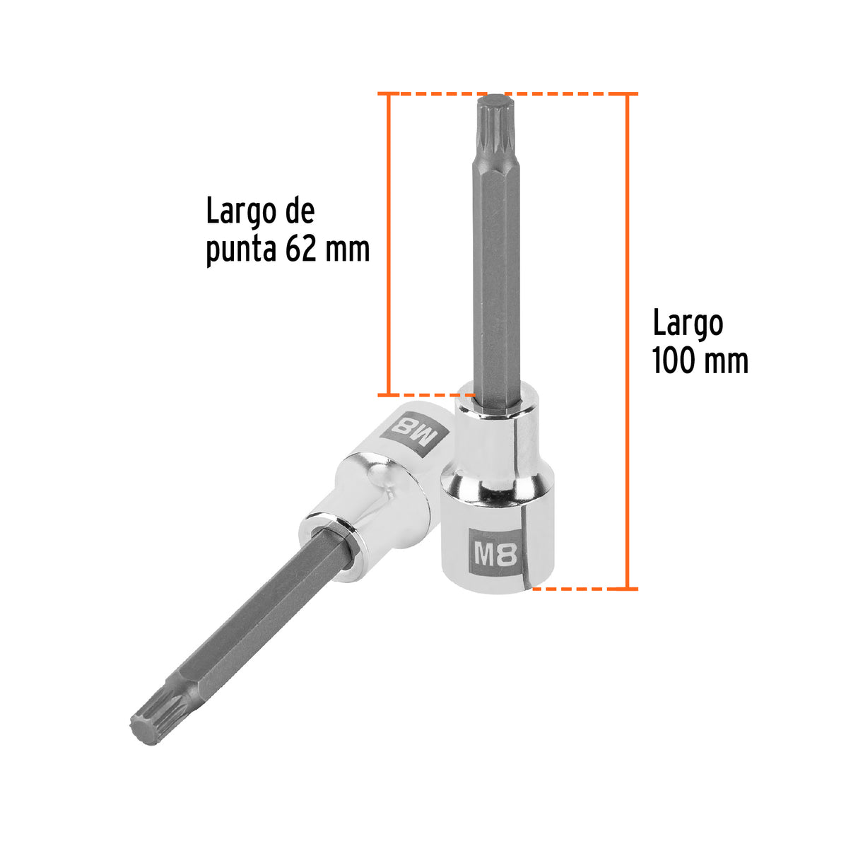 Dado Punta Larga Bristol M8, Cuadro 1/2', Truper