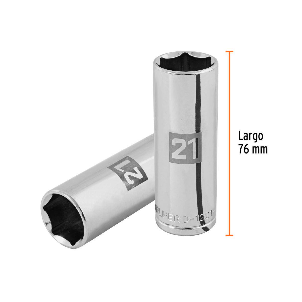 Dado Largo de 21 mm, 6 Puntas, Cuadro 1/2', Truper