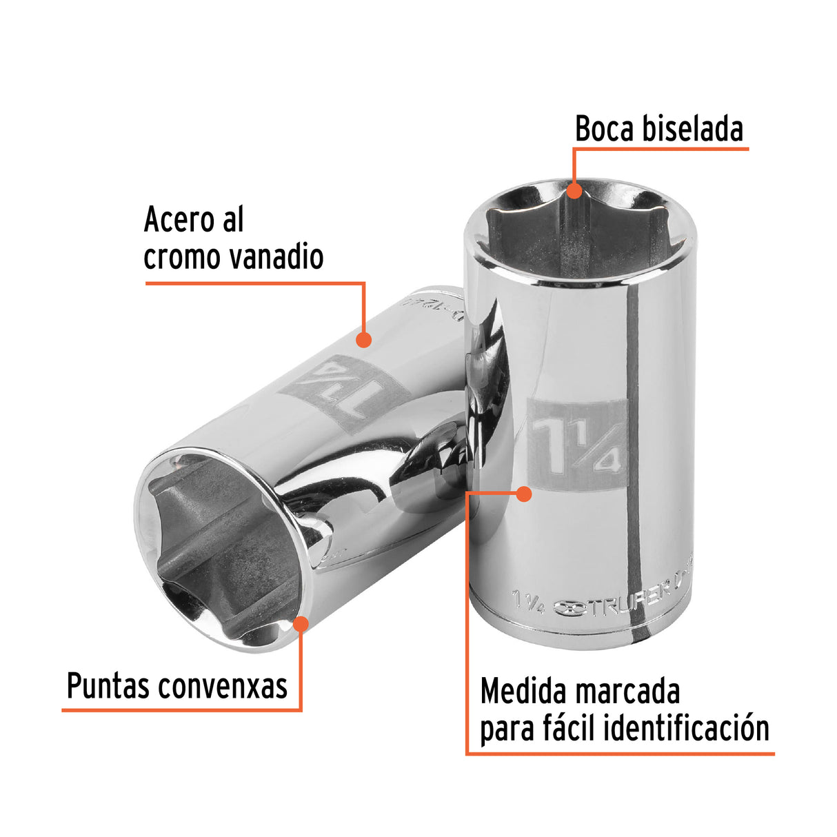 Dado Largo de 1-1/4', 6 Puntas, Cuadro 1/2', Truper