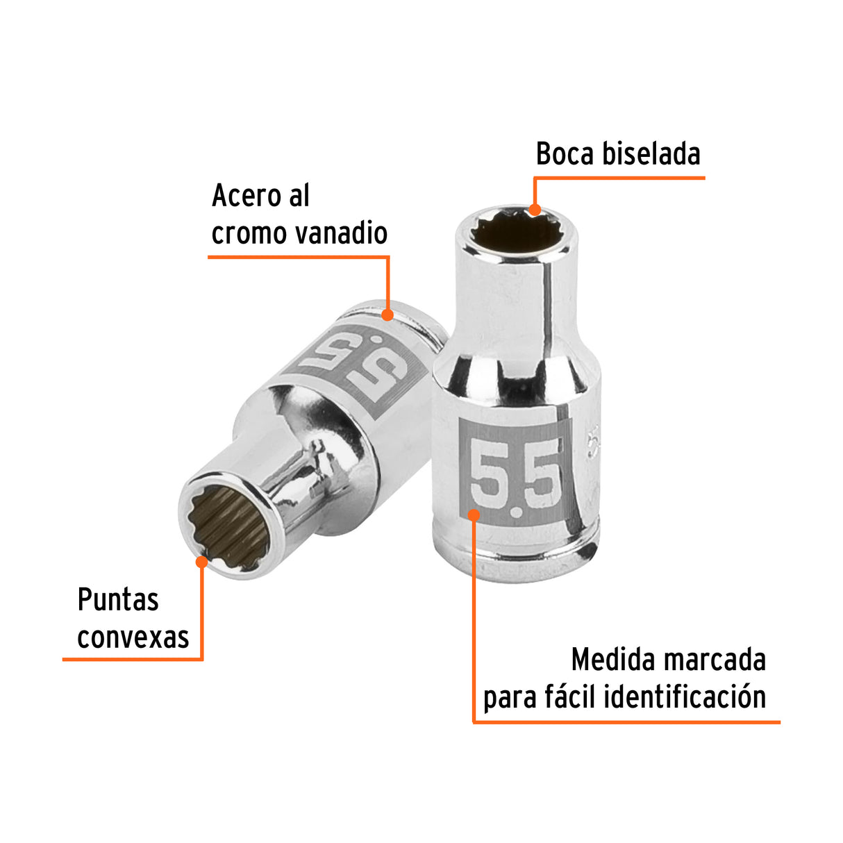 Dado de 5.5 mm, 12 Puntas, Cuadro 1/4', Truper