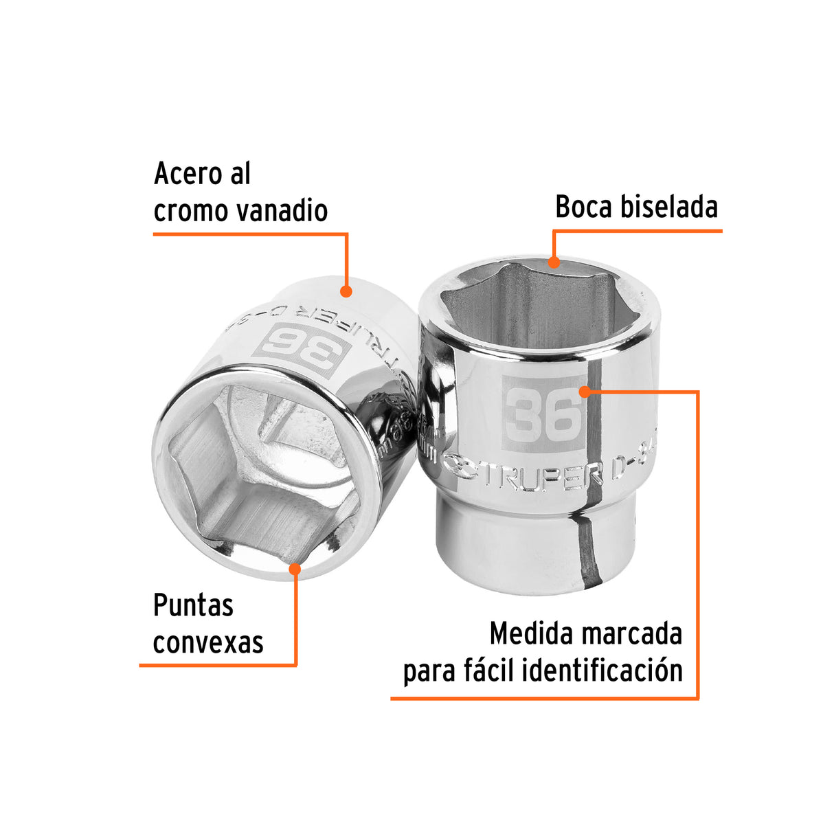 Dado de 36 mm, 6 Puntas, Cuadro 3/4', Truper