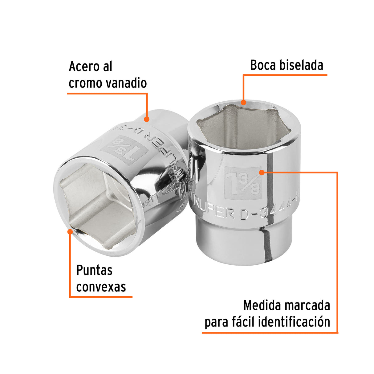 Dado de 1-3/8', 6 Puntas, Cuadro 3/4', Truper