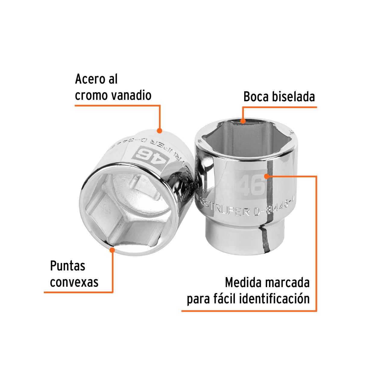 Dado de 46 mm, 6 Puntas, Cuadro 3/4', Truper