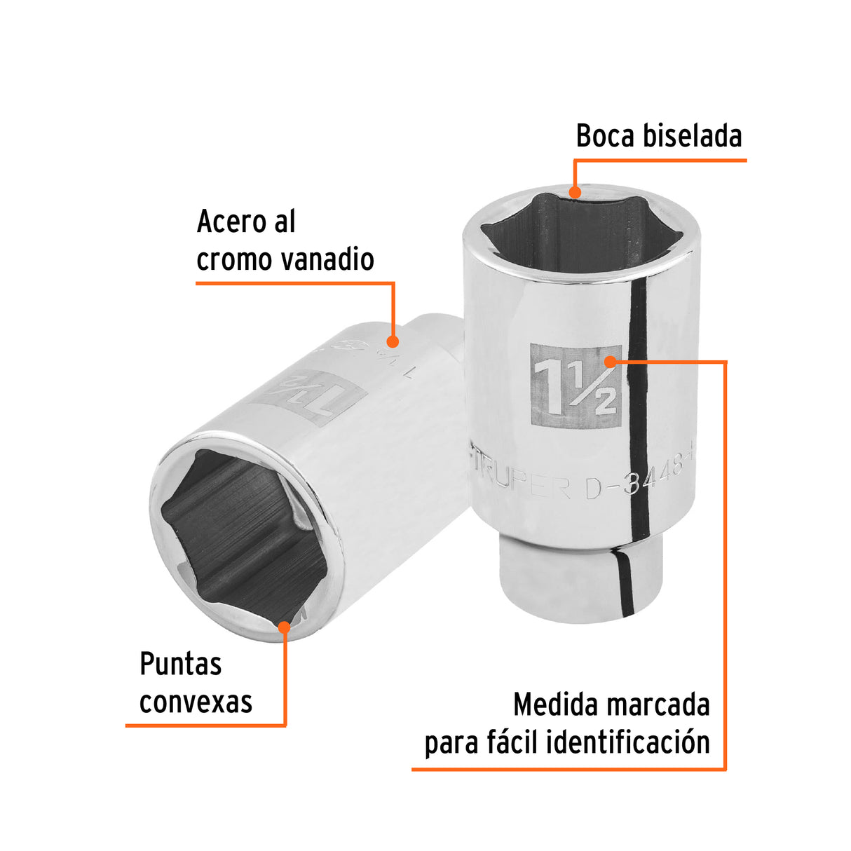 Dado Largo de 1-1/2', 6 Puntas, Cuadro 3/4', Truper