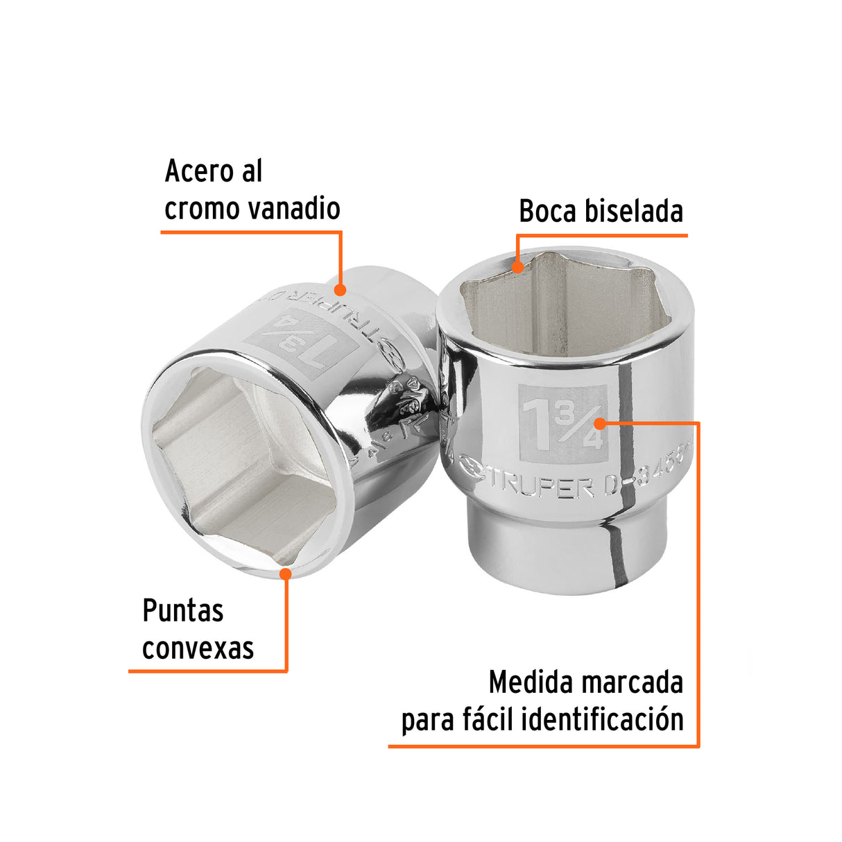 Dado de 1-3/4', 6 Puntas, Cuadro 3/4', Truper
