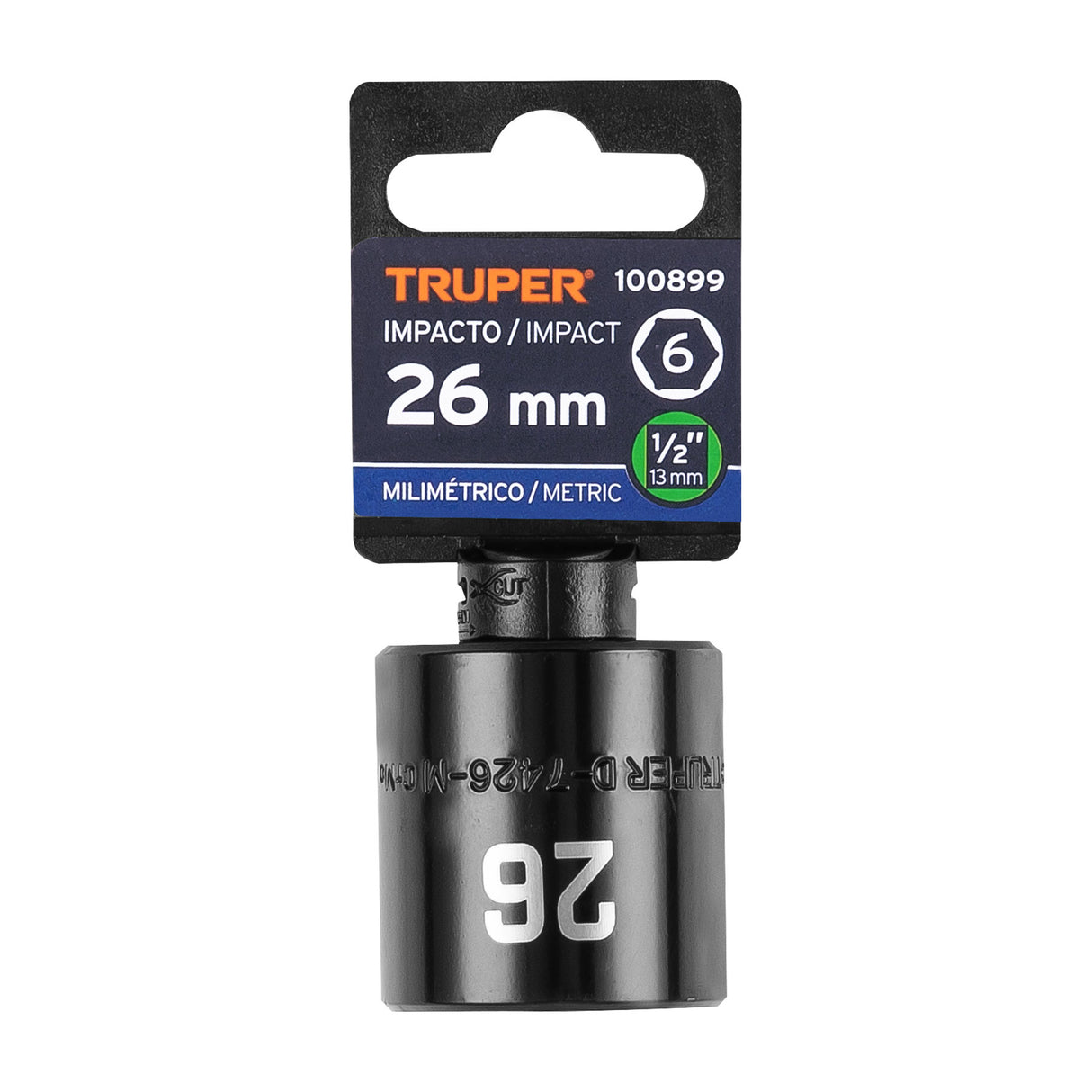 Dado de Impacto de 26 mm, 6 Puntas, Cuadro 1/2', Truper