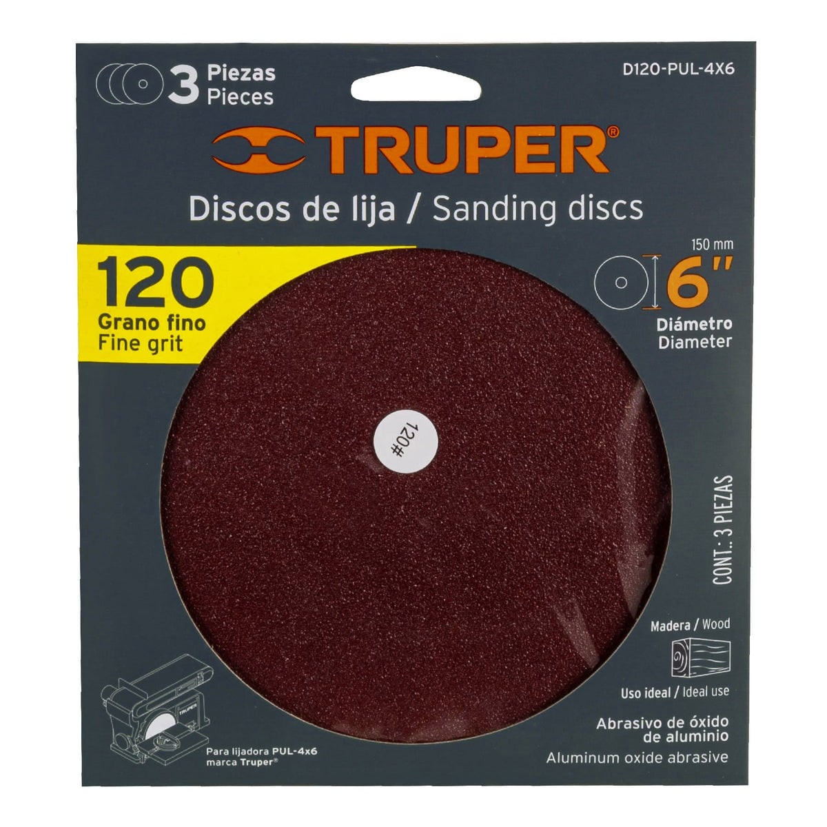 Paquete con 3 Discos de Lija 6' Grano 120, para PUL-4X6T