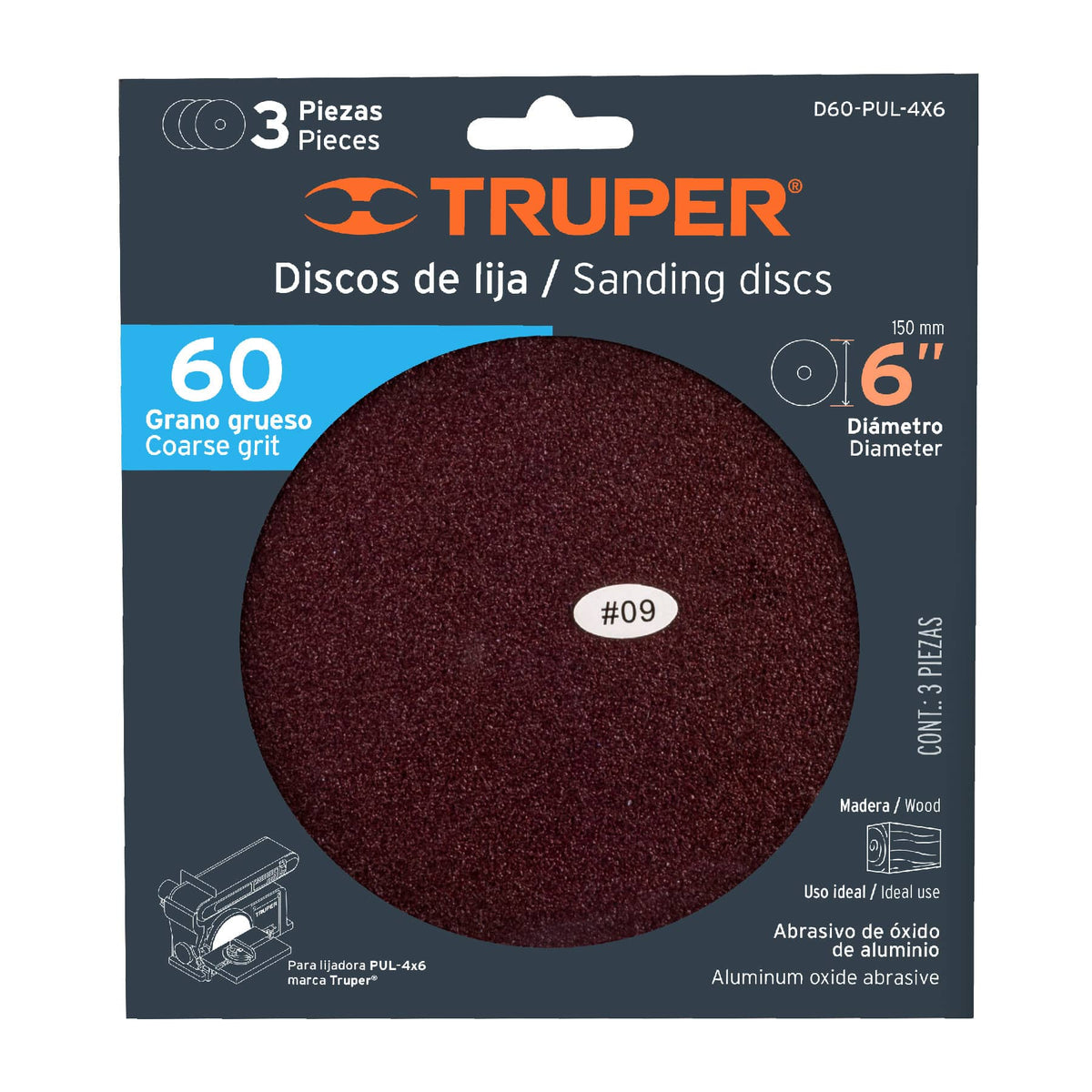 Paquete con 3 Discos de Lija 6' Grano 60, para PUL-4X6T