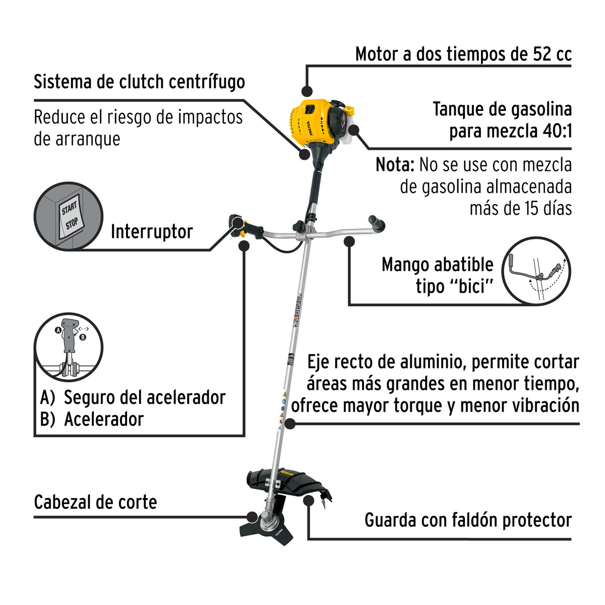 Desmalezadora a Gasolina 52 Cc Mango Tipo 'Bici', Pretul