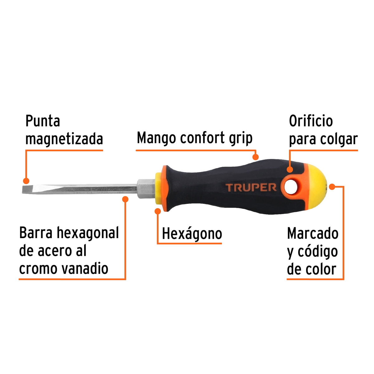 Desarmador Cabinet 3/16 X 3' Mango Comfort Grip, Truper