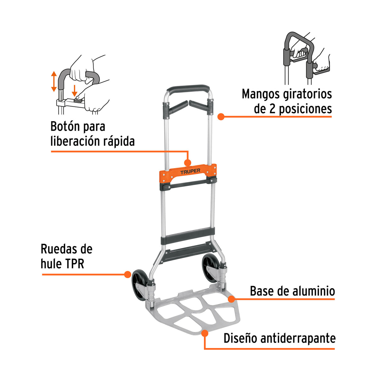 Diablo de Carga, Plegable, Mango Abatible, 170 kg, Truper