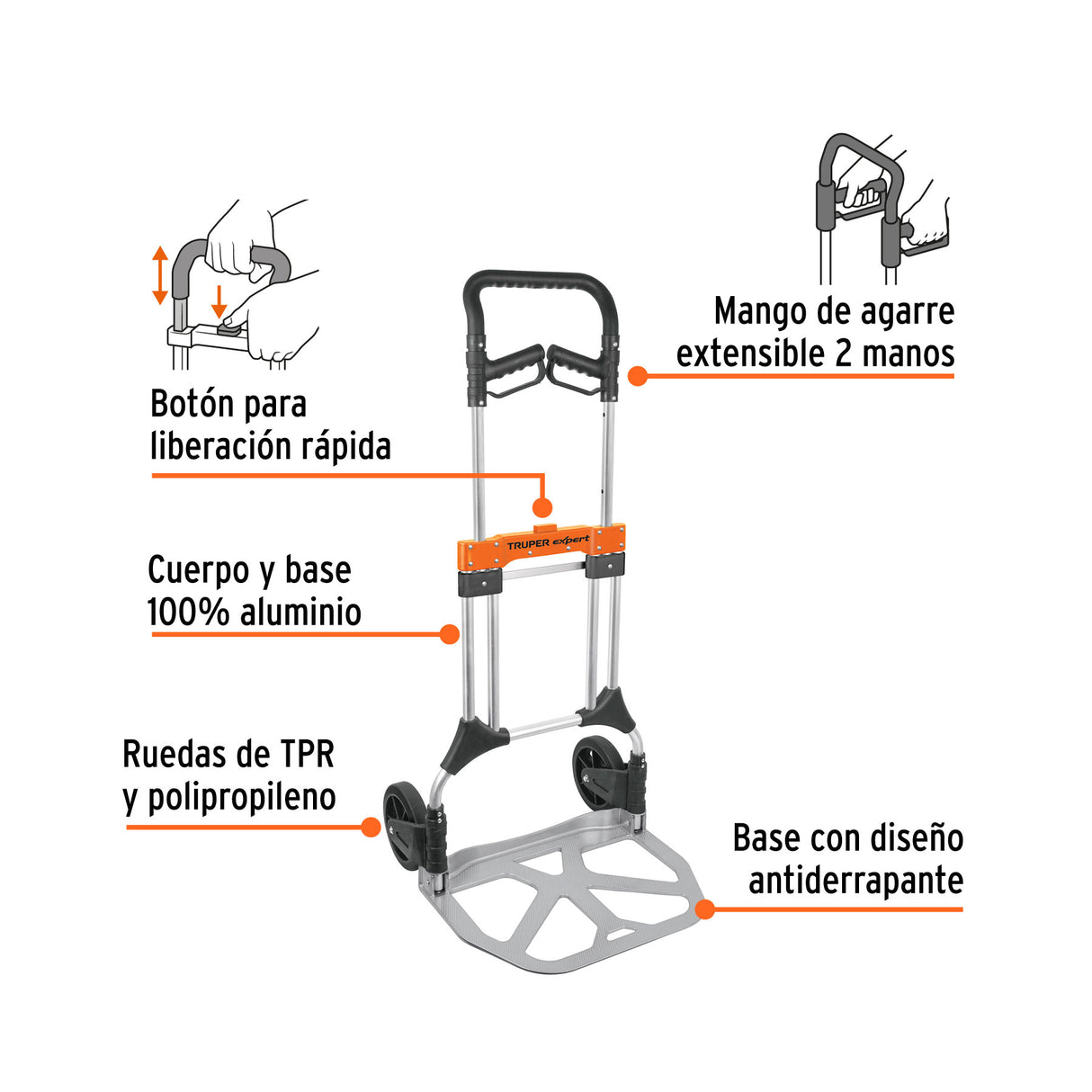 Diablo de Carga, Plegable, 200 kg, Aluminio, Truper Expert